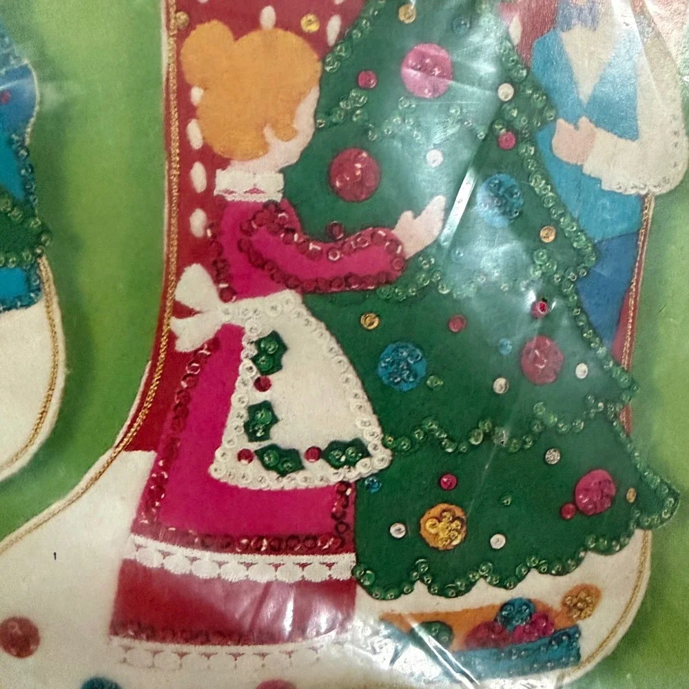 Bucilla Jeweled Christmas Stockings Kit 3369 Old Fashioned Christmas Set of 2